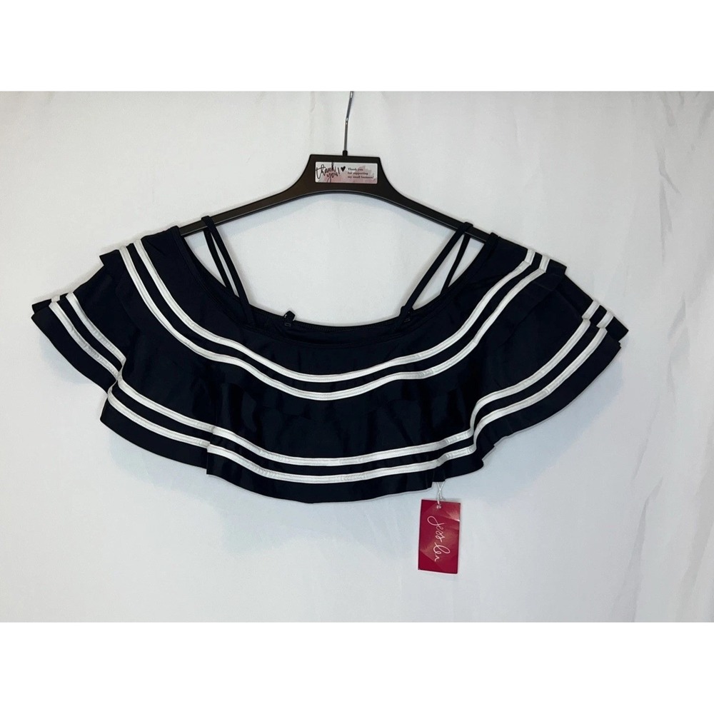 Jess Lea Womens Size L Black White Ruffle Bathing Suit Off the Shoulder Top- NWT